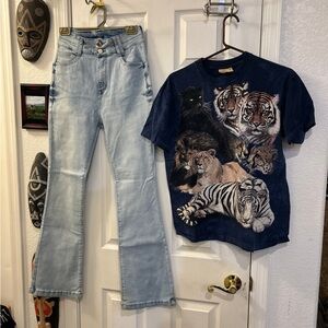 The Mountain Navy Tiger Graphic Tee & flamingo jeans sold as set jeans & shirt